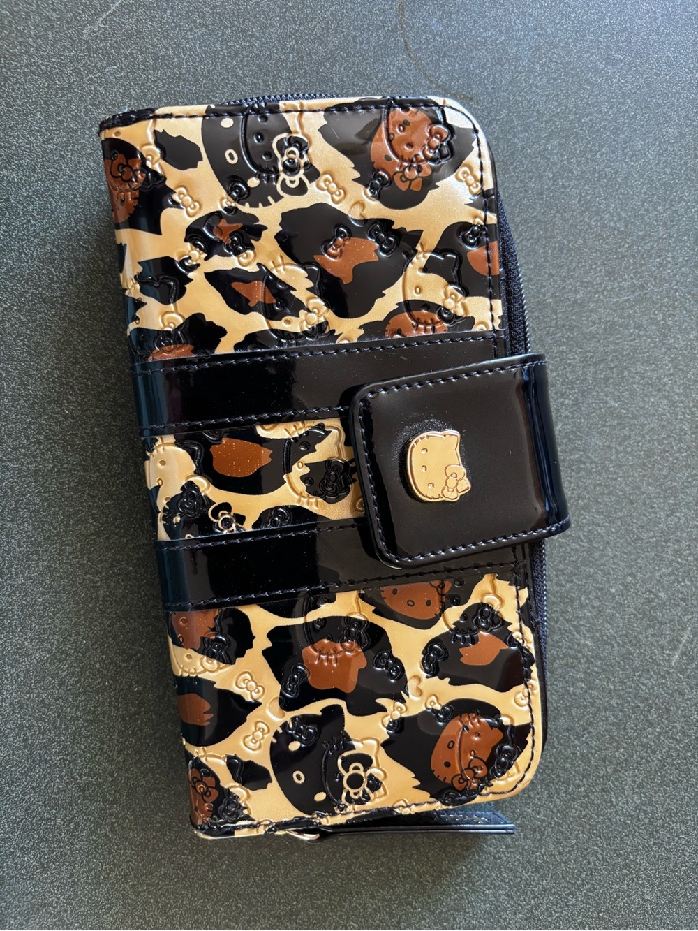 Hello Kitty Leopard Embossed Patent Wallet - Black, Brown, Cream - Picture 1 of 3